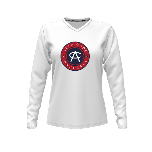 [CUS-DFW-TEES-PER-VNK-LSL-WHT-FYXS-LOGO1] Decker Performance T-Shirt (Female Youth XS, White, V Neck, Logo 1, Long Sleeve)